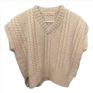 &Daughter Cable Knit Wool Sweater Vest Cream Sleeveless Chunky Knit Pullover L